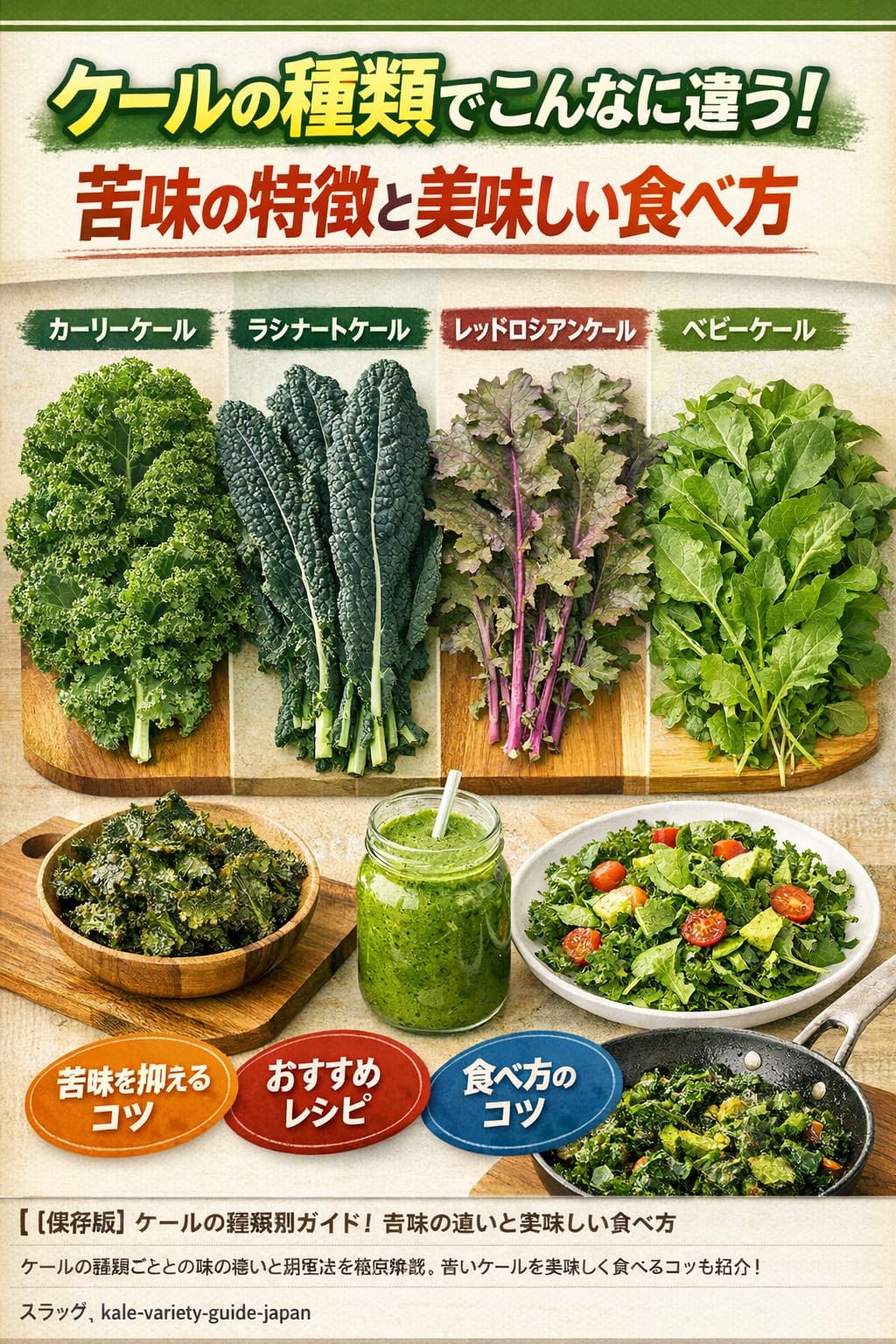 ケールの種類で味はこんなに違う!苦味の特徴と美味しい食べ方【調理法も解説】